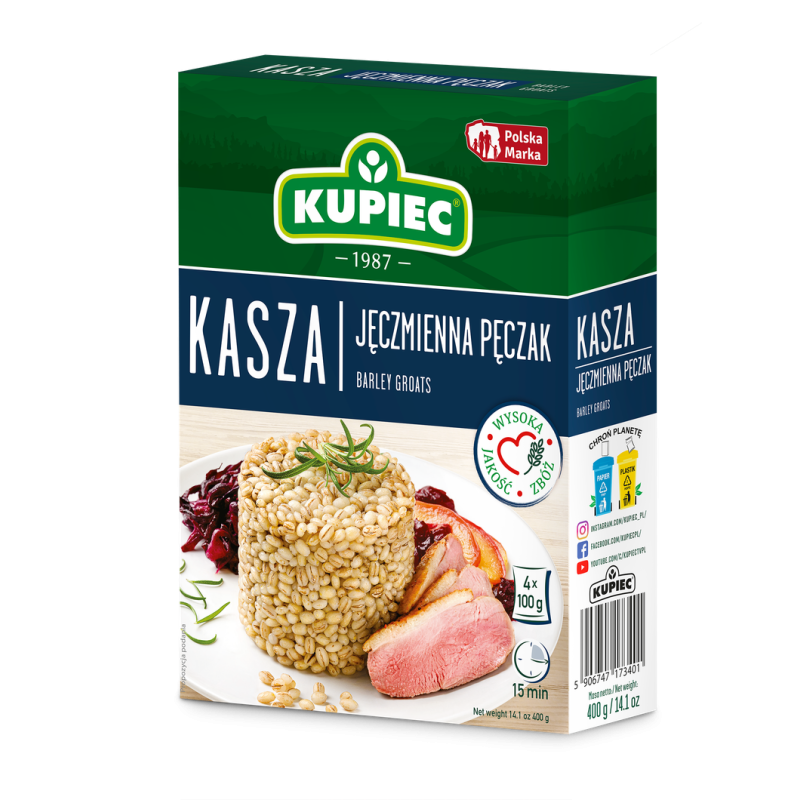 Kupiec Kasza Jęczmienna Pęczak Naturalna Polska Wysoka Jakość 4x100 g